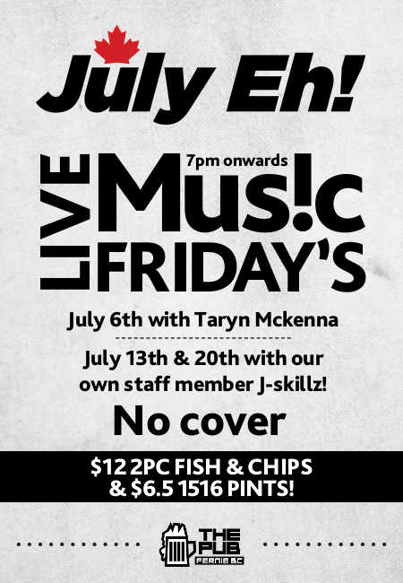 Live music Friday in the Pub with J-Skillz July 20th
