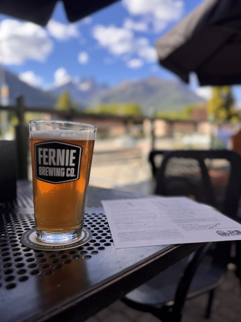 Enjoy a great beer on the Patio of the Pub Bar & Grill at Park Place Lodge, Fernie BC